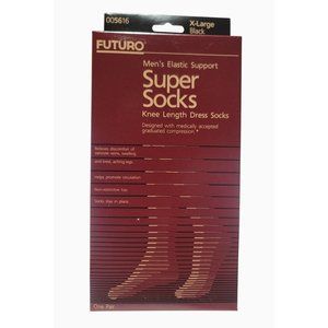 Futuro Mens Elastic Support Knee-Length Super Socks XL Black Firm Compression